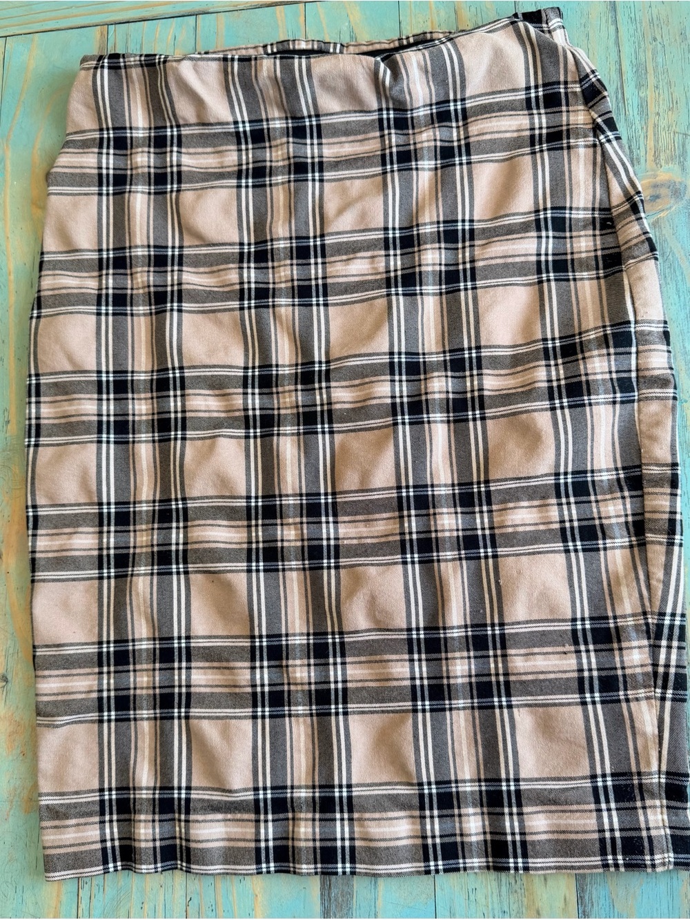 Rachel Zoe Beige and Black Plaid Pencil Skirt